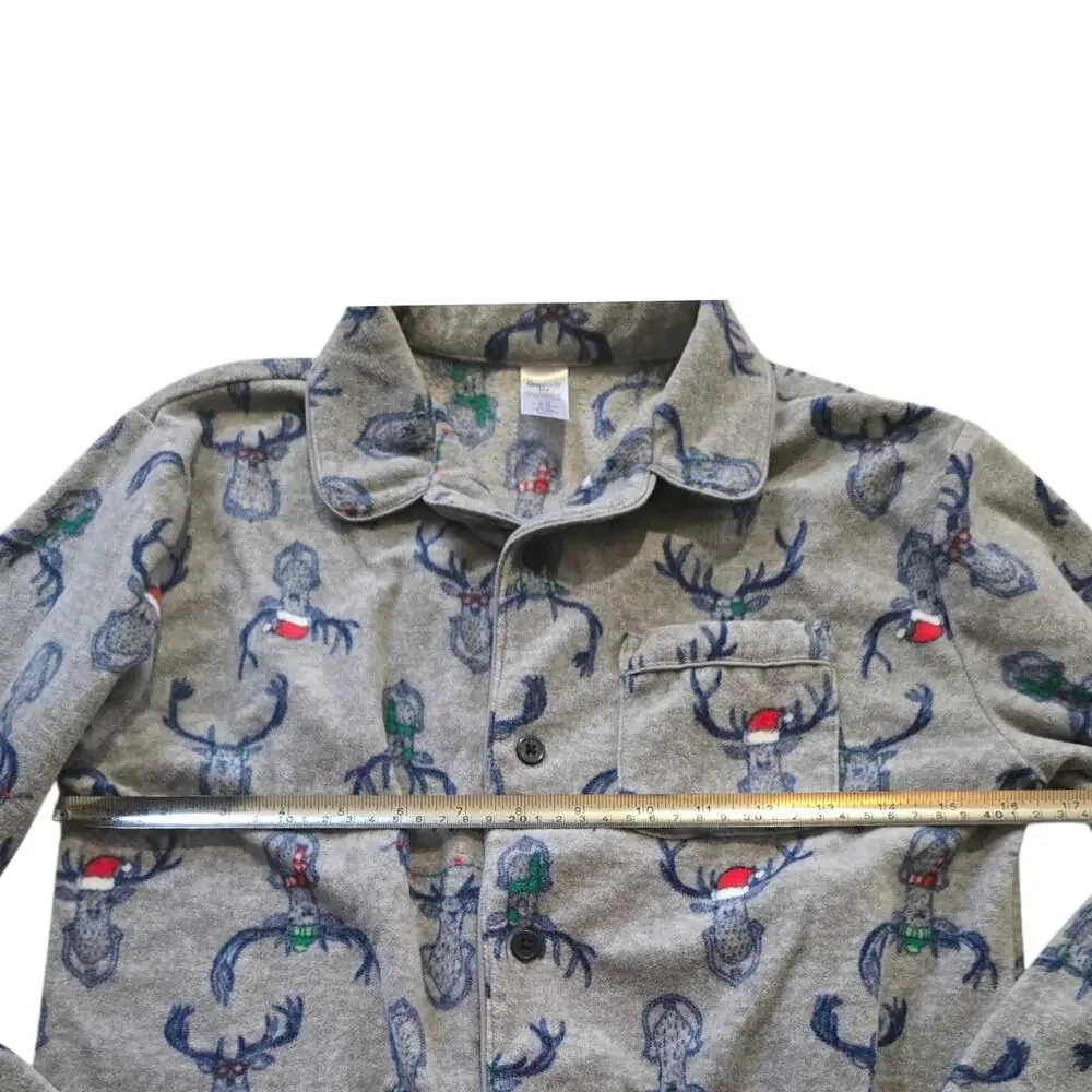 GapKids Christmas Pajamas SZ 10 Button Up 2pc Set Deer Christmas Light Santa Hat